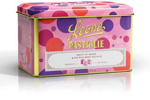 Leone seit 1857 - Blechdose Pastiglie Leone Waldfrüchte - Vegane und glutenfreie Bonbons - Dose zu 250g