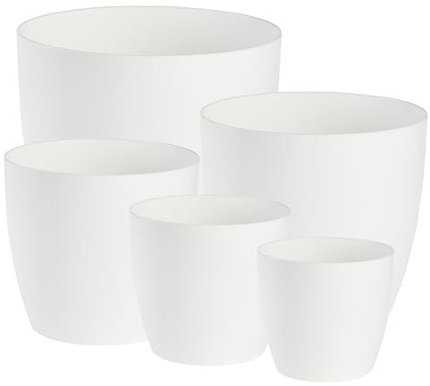 Tymar Blumentopf, 5er-Pack, ø 12/14/16/18/20 cm, Pflanzentopf aus Kunststoff, Moderne, matt, Runde Form (SET5 (ø12-20), Weiß)