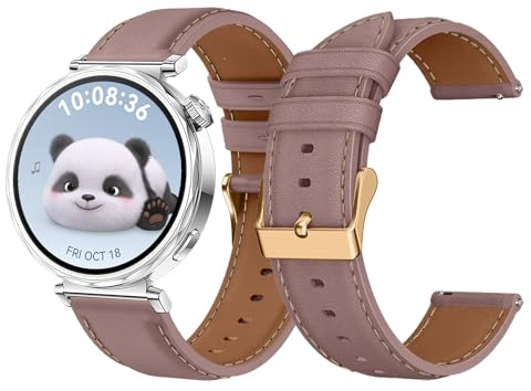 LanQii 18 mm Leder Armband für Huawei Watch GT 6 / GT 5/GT 4 (41mm) / GT 5 Pro 42mm Uhrenarmband, Weiches Leder Ersatzarmband für Huawei Watch 5 42 mm (Rosa)