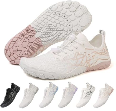 ZEPYFXIT Vattenskor dam herr snabbtorkande barfotaskor lätta flexibla barfotaskor barfota sneakers andningsbara simbassäng strand, Vit/rosa, 41 EU