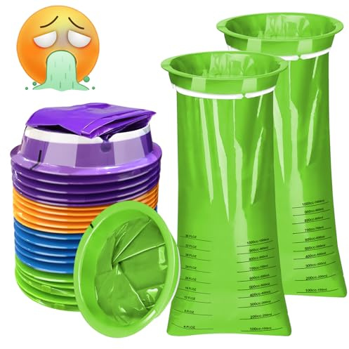 Gmphix 20 Stück Spuckbeutel mit Ring, Tragbare KotztüTen Auto Kinder, 1000ml Kotzbeutel Brechbeutel BrechtüTen Für Unterwegs, Bunt SpucktüTen Einweg, Erbrochene Taschen Für Kinder und Erwachsen