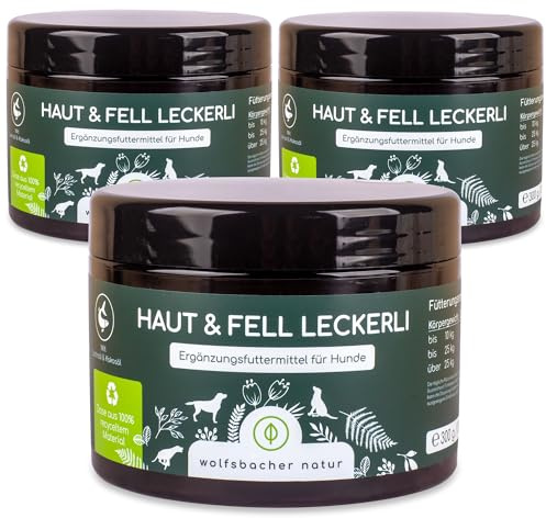 Omega 3 für Hunde - Mit Lachsöl, Kokosöl, Bierhefe | Haut & Fell Leckerli 3 x | Gegen Juckreiz, für gesunde Haut und glänzendes Fell