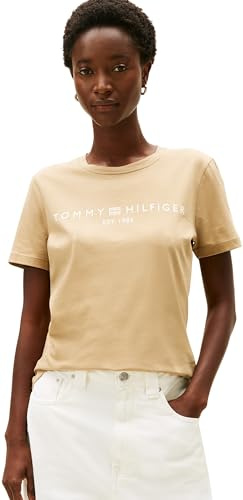 Tommy Hilfiger Damen T-Shirt Kurzarm Rundhalsausschnitt, Blau (Driftwood Taupe), XL