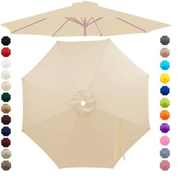 Chinimon Replacement Parasol Canopy 2m/2.5m/2.7m/3m/3.5m fits 6/8 Arms | Parasol Replacement Canopy 95% UV Block, Double-Stitch Seams, Fade Resistant Fabric, Canopy Only for Garden, Patio and Beach