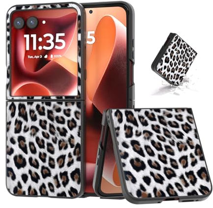 COQUE Étui pour Motorola Razr 60 Ultra Téléphone, Rabattable Pliante Imprimé Léopard Compatible avec Motorola Razr 60 Ultra (Noir)