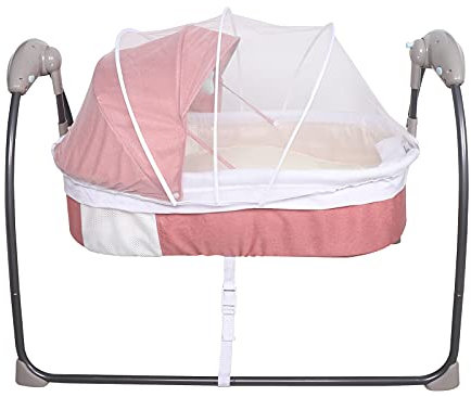 Gqouur klappbare Babyschaukel 3 Schaukelgeschwindigkeiten 10 Liedern 8-30min Timing-Funktion Babywiege mit Moskitonetz und Puppen schaukelndes Babybett für 0 bis 12 Monate