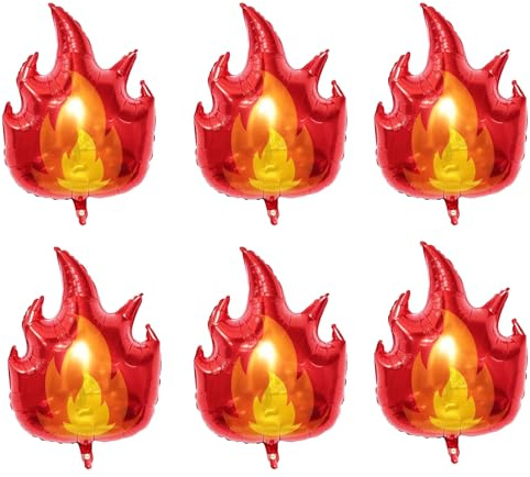 Gleemix Flamme Folienballon, 6 Stück Rot Gelb Flammenballons, XXL Helium Luftballons Feuerwehr, Feuerwehr Geburtstag Deko für Kinder Party, Feuerwehrmann Thema Party