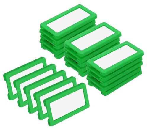 QUARKZMAN 20pcs Magnétique Étiquette Porte-étiquettes, 2,4 x 1,2 Pouce Données Carte Porte-cartes avec Papier Cartes et Films de protection pour Étagère Blanc Tableau Boîte à outils, Vert