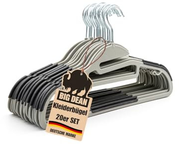 BigDean 20 Stück Kleiderbügel antirutsch platzsparend grau - robuste Bügel Hangers Clothes Hangers 360° drehbarer Haken