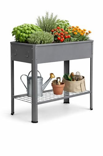 VCM Metall Hochbeet mit Ablage 80x35x80 cm, stehender Pflanzkasten für Balkon Terrasse Garten, Blumenkasten auf Beinen, Balora XL