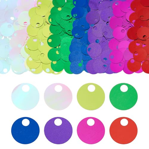 PH PandaHall 400 Stück 20mm Große Pailletten 8 Farben Flache Runde Pailletten Schimmernde Losepailletten Für Basteln Nähen Schmuckherstellung Bekleidungsstickerei Weihnachts Geburtstags Hochzeits
