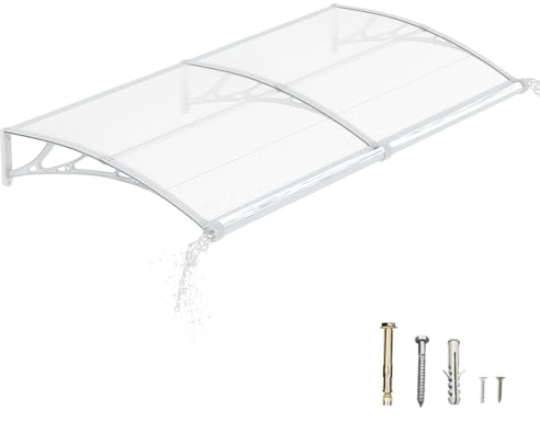 DAWNINGHOMM Auvent de Porte d’Entrée 100 × 150 cm, Marquise de Porte Extérieur en Polycarbonate, Abri Anti-Pluie et Anti-UV pour Maison, Balcon et Terrasse