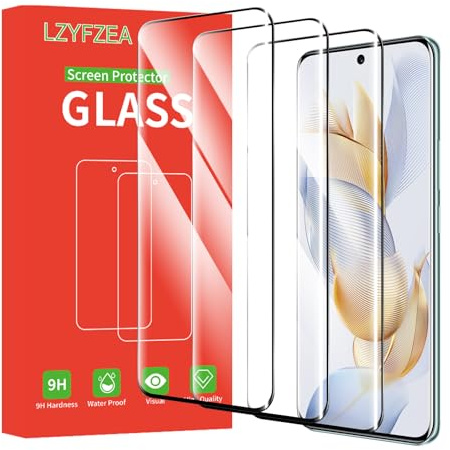 LZYFZEA Lot de 3, Verre Trempé pour Honor 90, 3D Couverture Complète Film, Anti-trace, Protecteur avec, Dureté 9H Glass, HD Transparent, Sans Bulles