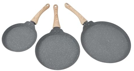 KIMISS Ensemble de Poêles à Frire Antiadhésives-3 Tailles de Poêles en Pierre Maifan avec Manche en Bois pour la Cuisson, Parfaites pour les œufs, les Crêpes et Plus Encore