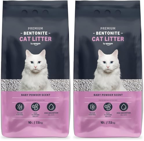 by Amazon Litière pour Chat Premium avec Bentonite, Parfum Talc, 10L (2 Paquet) (Anciennement sous la Marque Lifelong, Même Produit)