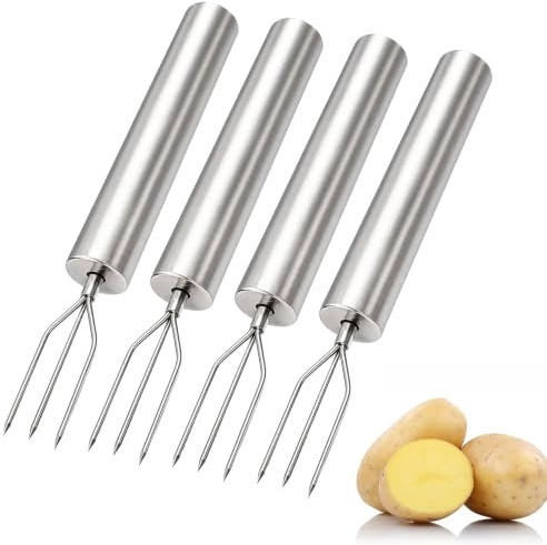 KIMHOME 4Pcs Stainless Steel Potato Fork, 3 Prongs for Vegetables and Barbecue