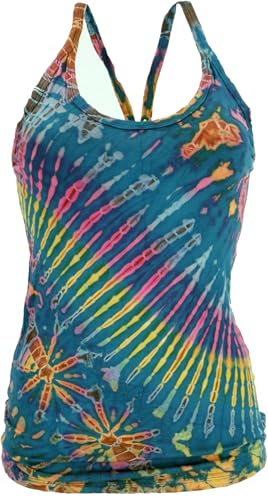GURU SHOP Batik Hippie Top, Unikat Tank Top - Petrol, Damen