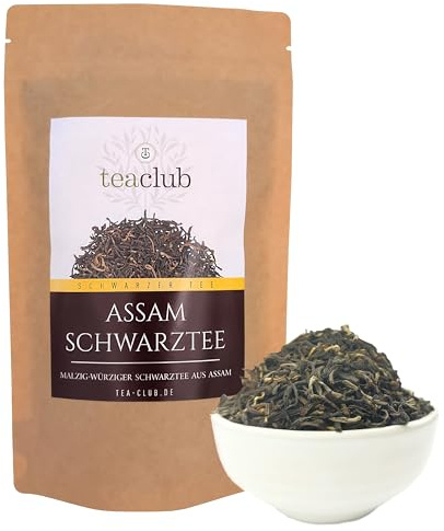 TeaClub Assam Schwarzer Tee Lose 100g – Second Flush Schwarztee, Black Tea | Kräftiger Second Flush Assam, Loser Ostfriesentee malzig-würzig, Golden Tips, glutenfrei, im Doypack aromasicher verpackt