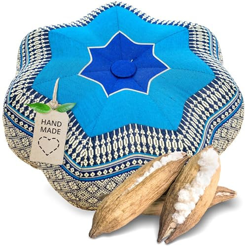 Livasia Meditationskissen Stern - Ø 30x15cm - Yogakissen mit Kapok, Pouf, Bodenkissen sternförmig Yoga Zen Meditation, Zafukissen für Garten und Balkon, Sitzkissen handgefertigt (Blau)