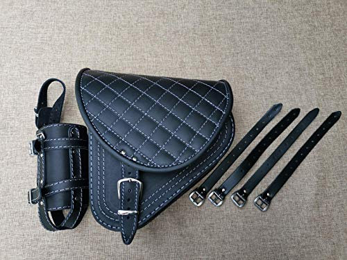 ORLETANOS Diablo Silver Schwingentasche kompatibel mit Harley Davidson Softail Heritage Starrahmen Fatbob ab 2018 Silber Nähte schwarzes Echtleder Flaschenhalter