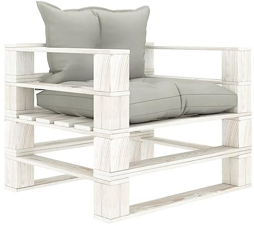 vidaXL Holz Garten Palettensofa mit Taupe-Kissen Palettensessel Palettenmöbel Sessel Stuhl Gartenmöbel Lounge Loungesessel Einzelsofa Gartensofa Sofa