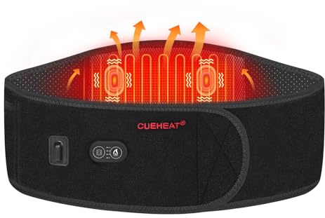 CUEHEAT Ceinture chauffante – Coussin chauffant sans fil pour le bas du dos, chauffage électrique et massage, alimenté par batterie rechargeable