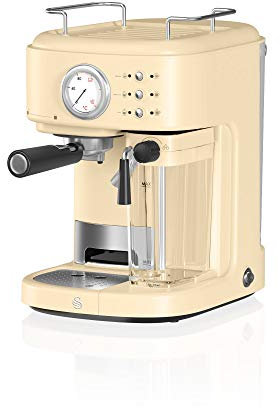 Swan SK22150CN Retro One Touch Coffee Machine with 500ml Milk Frother/Steam Tank, Steam Pressure Control, 1.7L Detachable Water Tank, 1200W, Retro Cream