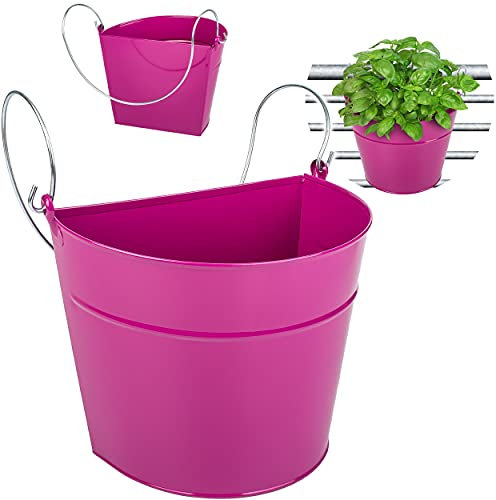 alles-meine.de GmbH 5 Stück Hänge - Töpfe/Blumentöpfe/Hängetöpfe Farbwahl Ø 22 cm - Metall - pink/Purpur/violett/rosa - lila - HALB RUND - Hängend/mit Haken & H..