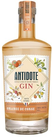 Antidote Gin Orange de Corse - Qualité Premium - Produit en France à partir de raisins français - 17 plantes aromatiques, 5 distillations - 40% (1 x 0,70 L)