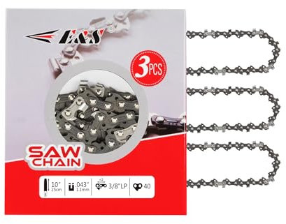 E & S 3 Pack 10 Inch Chainsaw Chain 3/8 LP Pitch .043 Gauge 40 Drive Links Semi-Chisel Chain Saw Chains for Husqvarna, Poulan, Craftsman, Greenworks and More Chainsaw Brands