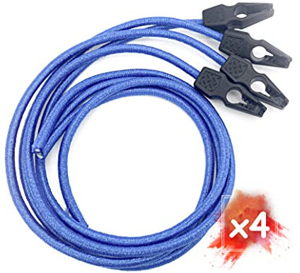 MAGMA 4 Tendeurs Elastiques d'attache Rapide pour Piscine 75cm, diamètre 8mm, Sangle Résistante pour Bagage, Bâche, Tente, Bateau, Remorque, Camping, Voiture, Jardin, Potager, Vélo (Bleu)