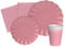Ciao Kit Vajilla de Fiesta Flower Shape para 8 personas (44 pcs: 8 platos Ø23cm, 8 platos Ø18cm, 8 vasos 250ml, 20 servilletas 33x33cm) de papel compostable eco-friendly, rosa antiguo