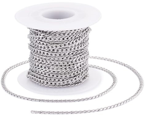 PandaHall 100 cm lange Edelstahl-Panzerketten 4 ~ 5 x 3 x 0,8 mm ungeschweißte gedrehte Ketten Metall-Panzerkette Halskette mit Spule für DIY Armband Schmuckherstellung