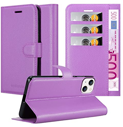 Cadorabo Hülle kompatibel mit Apple iPhone 14 Handyhülle aus Premium Kunst Leder Flip Klappbare Stoßfeste Magnetische [Standfunktion] [Kartenfächern] Cover Hülle für iPhone 14 Tasche in Lila