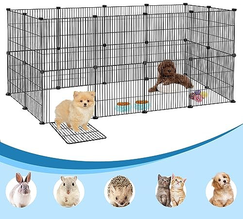 YARDIN Freilaufgehege Kaninchen Freigehege aus Metallgitter mit Tür, Meerschweinchen Gehege Kleintiergehege Außen, Kleintierkäfig Welpenauslauff Hasengitter für Innen Draußen, 142 x 72 x 72 cm
