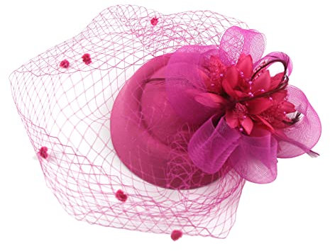 COSFAN Fascinators Hut,50s Women's Feather Headband,Flower Mesh Face Veil Feather Hair Clip,Hair Accessories for Cocktail Tea Party Masquerade