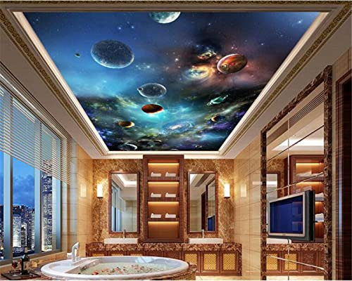 SABORR Living Room 3D Ceiling Wallpaper Universe Solar System Planet Sticker Bedroom Home Decoration Ceiling Art Mural