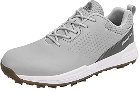 SUMECH Golf Shoes with Spiked for Mens Breathable Waterproof Non-Slip Wide Fitting Big Size,Grey,7 UK
