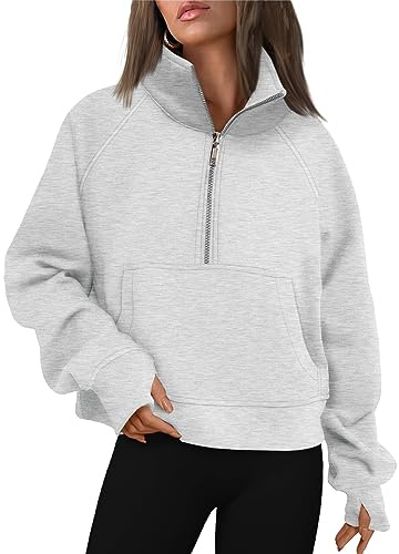AUTOMET Womens Sweatshirts Half Zip Fleece Pullover Fall Outfits Grey