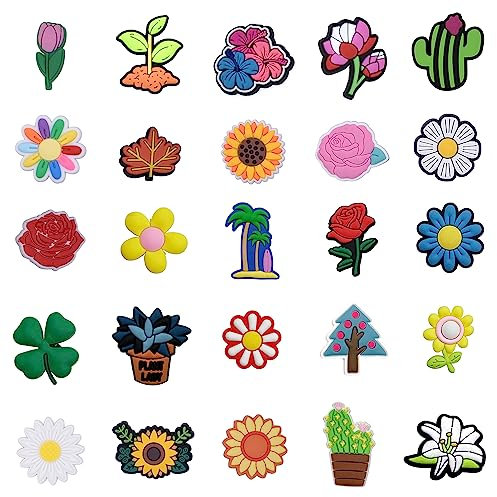 25PCS Garden Themed Shoe Ornaments - Floral Leaf & Flower Shoe Decorations for Boys & Girls