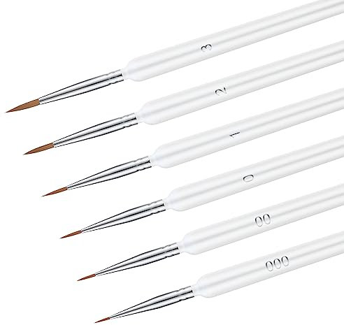 6pcs Fine Detail Paint Brush, Miniature Detail Paint Brushes with 6 Sizes Wooden Fine Tip Paint Brush for Watercolor Painting Acrylic Art Painting Model Drawing (White)