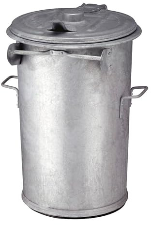PROREGAL Feuerfeste runde Mülltonne aus Stahl | 110 Liter, HxØ 95x51cm | Verzinkter Stahl | Silber