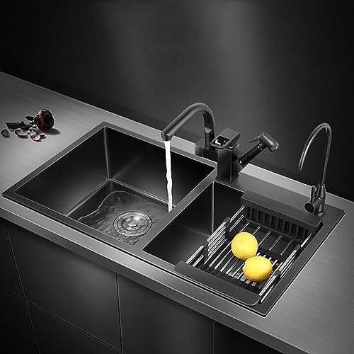 Fregadero de cocina de acero inoxidable, fregadero de doble seno, fregadero de uso general con , revestimiento nano, fácil de limpiar, apto para cocinaRestaurante, garaje, exterior, etc. ( Size : 75*4