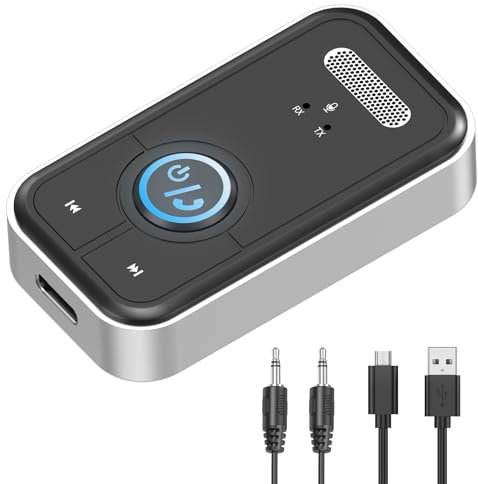 OQIMAX AUX Bluetooth 5.3 Adapter Auto, Empfänger Mit Freisprechanrufen, Drahtloser Musik Receiver Mit 3,5 mm Klinken, USB Type-C, für Stereoanlage/Lautsprecher/Kopfhörer/Autoradio
