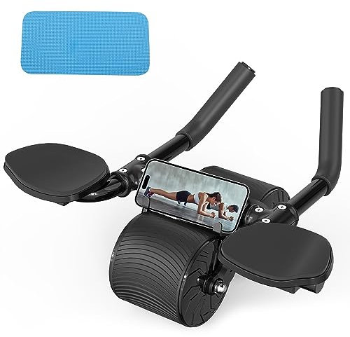 Cretee Ab Roller Rad für Bauch- und Rumpfkrafttraining, Ab Wheel Roller mit Knieschoner für Bauchmuskeltraining, Anfänger und fortgeschrittenes Bauchkernkrafttraining (Schwarz)