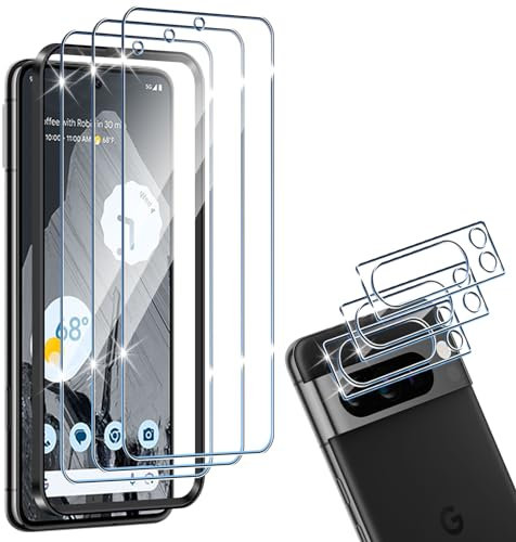HidWee für Panzerglas kompatibel mit Google Pixel 8 Pro Panzerfolie mit Rahmen Positionierhilfe, 3 Schutzglas & 3 Kamera Schutzfolie, 9H Härte Panzer Schutz Glas, HD Displayschutzfolie & Kameraschutz