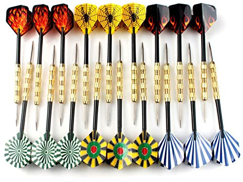 Zixyqol 18 Stück Eisenspitzen-Dartpfeile, 6 Arten, Professionelles Metall-Kupferbeschichtungsset Für Dartscheibe, 14 G, 15,2 cm, Plattierte Darts, Nadelpfeile