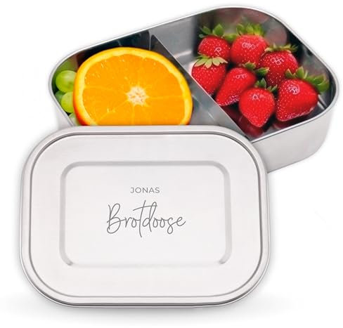 LAUBLUST Personalisierte Brotdose für Kinder mit Fächern aus Edelstahl - Niers, 800 & 1400 ml Jausenbox | Lunchbox als Geschenk für Mädchen & Jungen - Bento Box für Schule & Kindergarten auslaufsicher