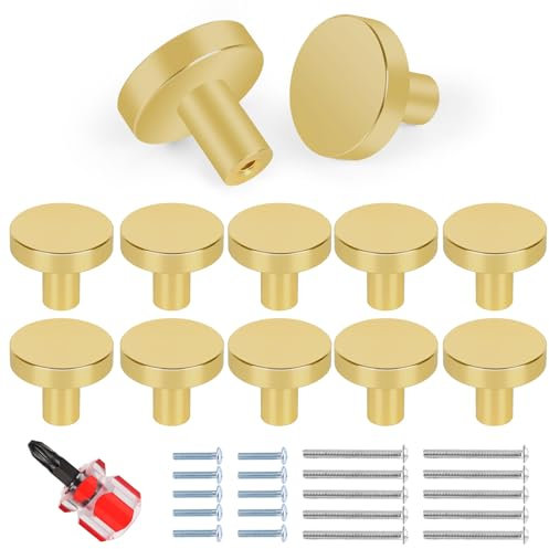 Chuner Schrankknöpfe 10er Set, Gold Möbelknöpfe Metall Schubladenknöpfe Türknöpfe Modern Runde Knauf für Schrank, Schubladenknöpfe mit Zweier Arten von Schrauben
