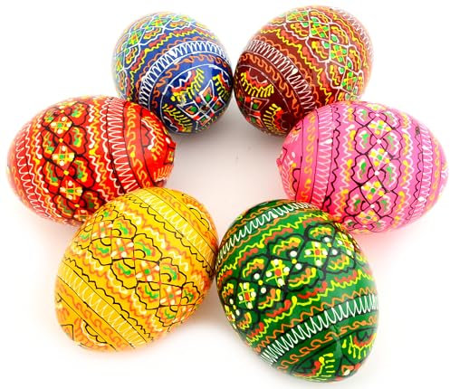 Ostereier bemalte Eier aus Holz, ukrainische Pysanky Pysanka Ornamente, 6 Stück